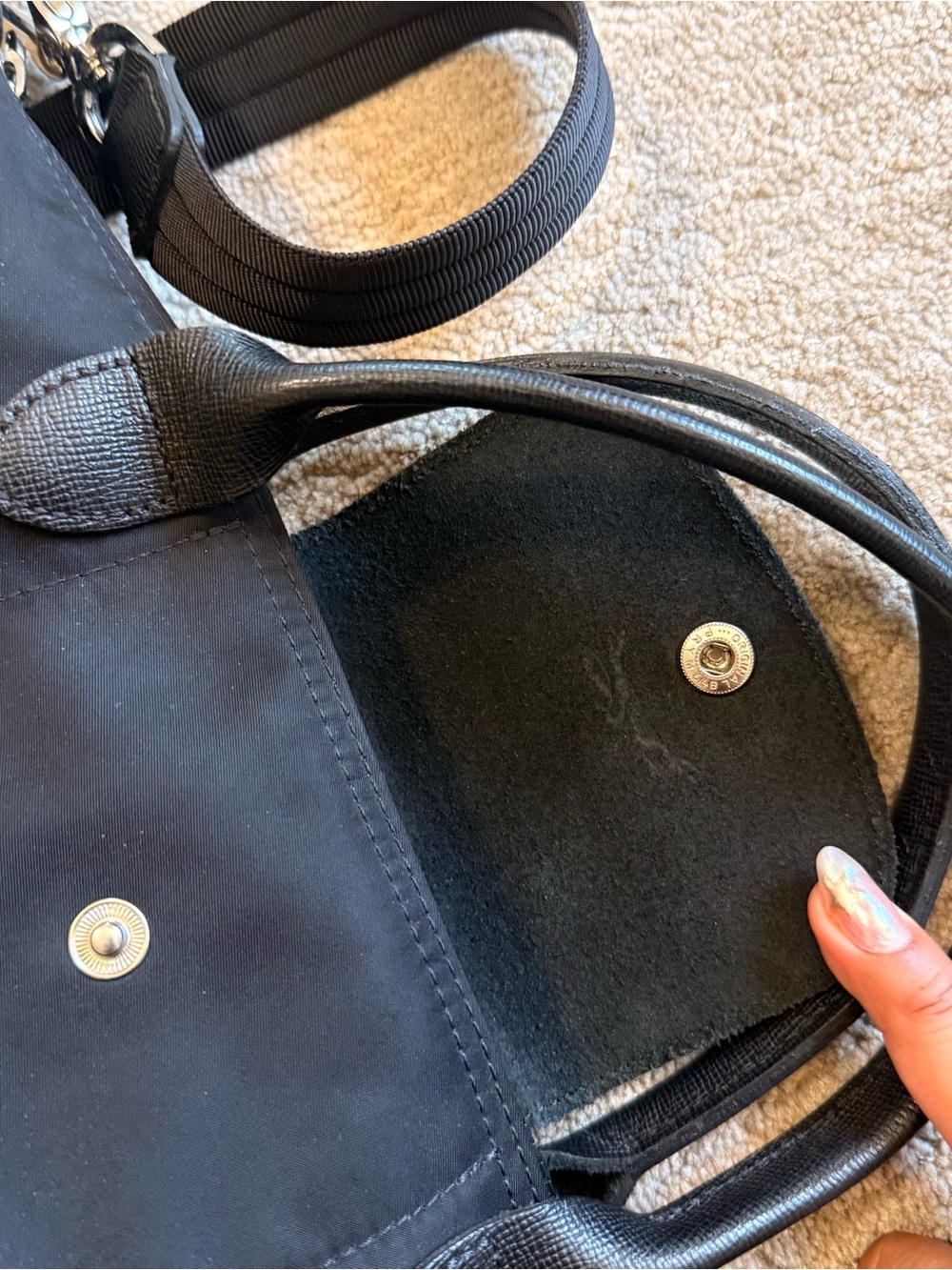 LONGCHAMP Le Pliage Neo Nylon Top Handle Bag Black with Long Strap - Picture 8 of 12